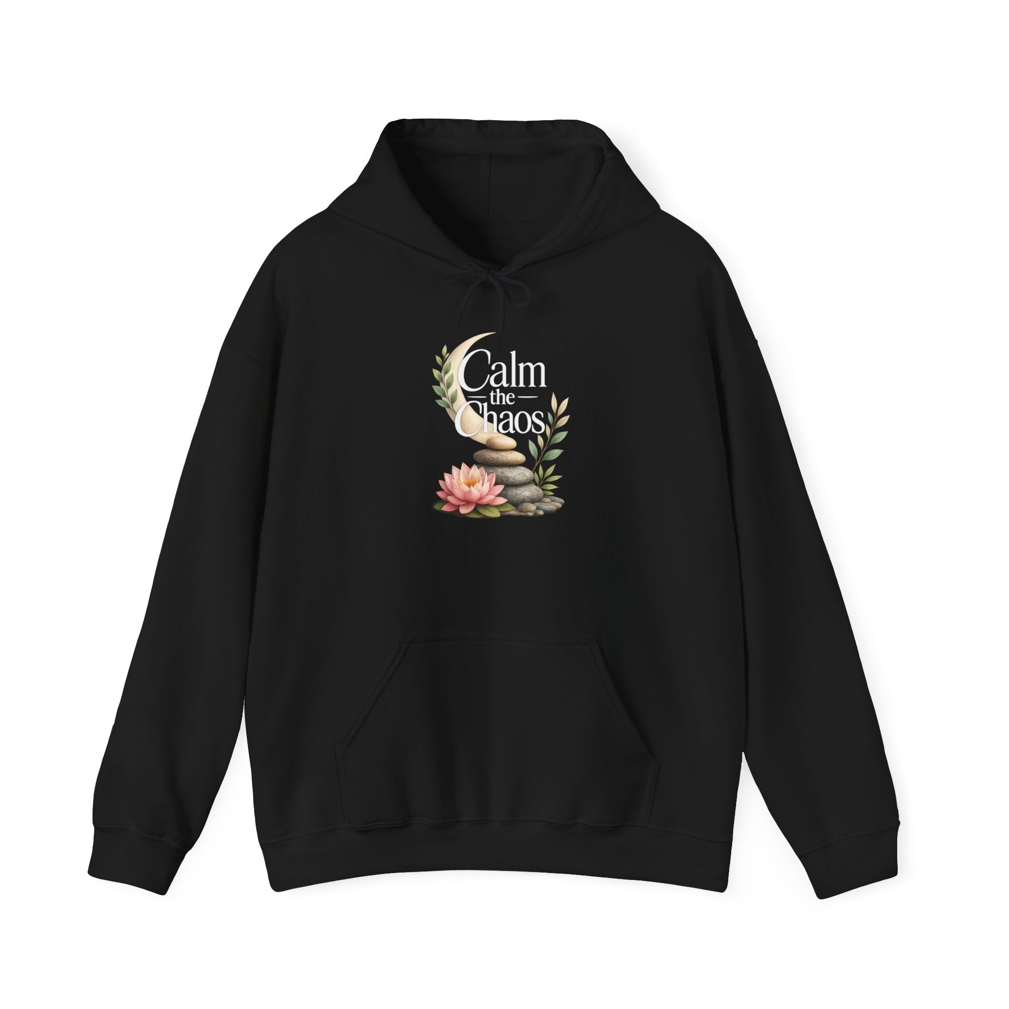 Calm the Chaos Hoodie — Floral Crescent Moon Comfort Pullover