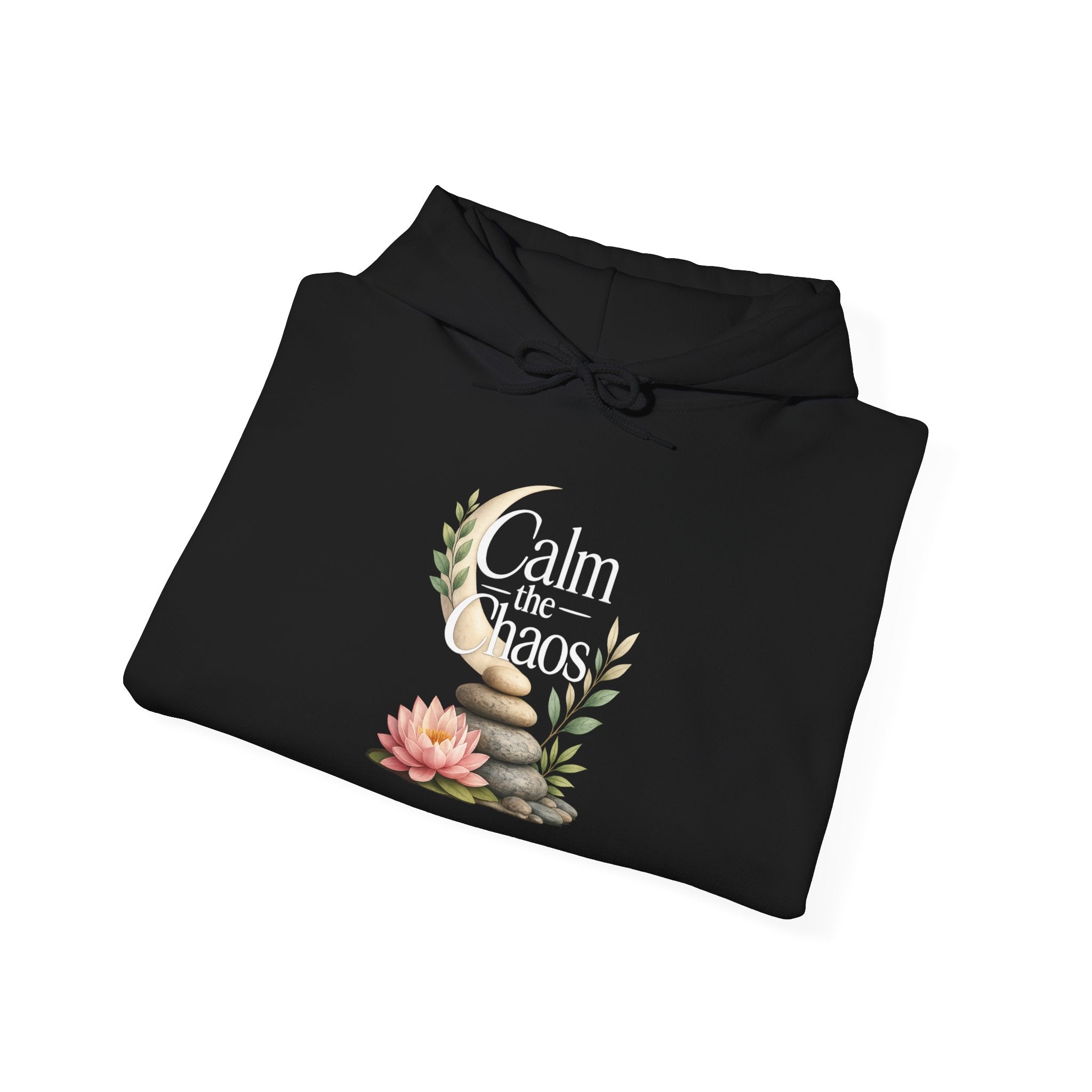 Calm the Chaos Hoodie — Floral Crescent Moon Comfort Pullover